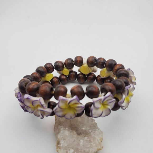 Hawaiian sunshine tropical flower wooden beaded bracelet B1330 - Picture 1 of 4